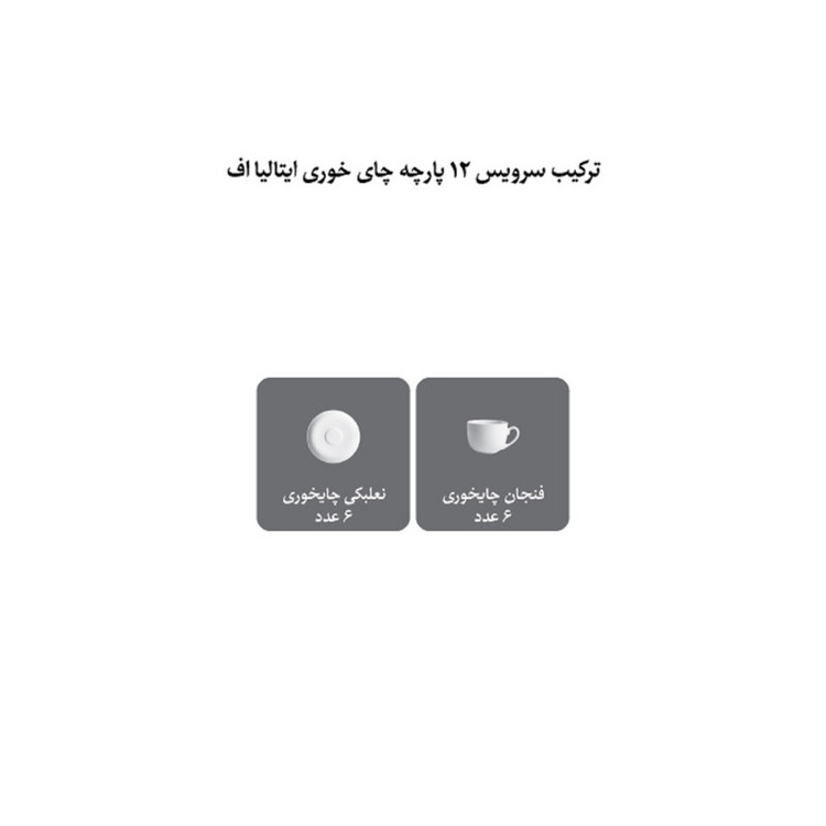 ست فنجان نعلبکی 12 پارچه 6 نفره چینی زرین ایران مدل چای خوری ایتالیا اف 8 هدیه درجه 3