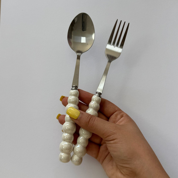 ست قاشق چنگال ۱۲ پارچه ۶ نفره مدل دسته مرواریدی