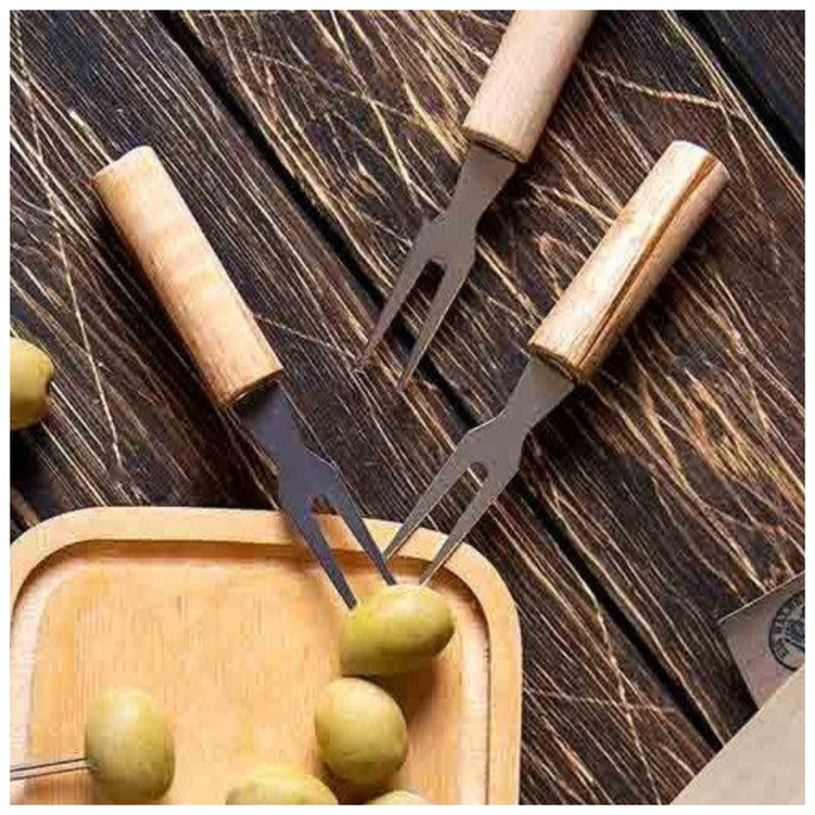چنگال زیتون خوری همنت مدل ztt طرح دسته چوبی مجموعه 6 عددی