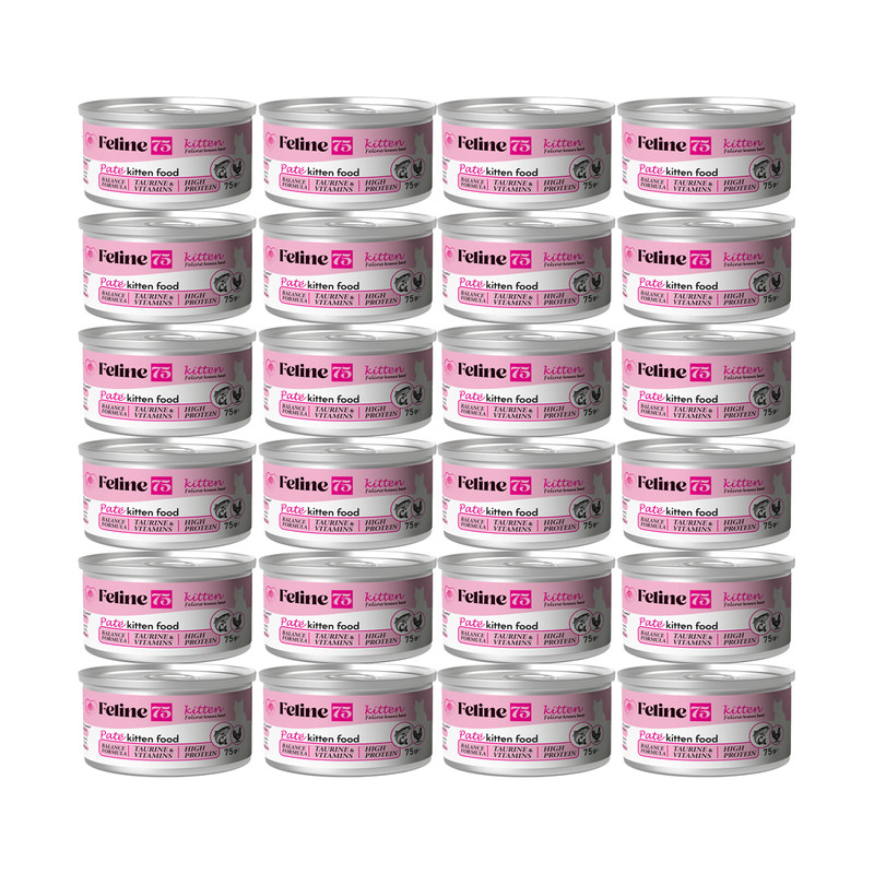 کنسرو غذای گربه نابالغ فیلاین 75 مدل Kitten پته طعم مرغ و ماهی وزن 1800 گرم بسته 24 عددی