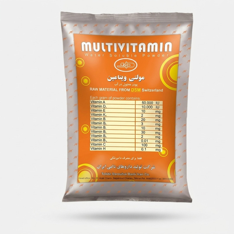 پودر مولتی ویتامین حیوانات و پرندگان تولید دارو مدل Multivitamin وزن 100 گرم