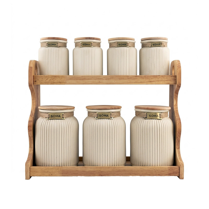 جای ادویه 7 پارچه سوما مدل so-4016 به همراه استند چوبی